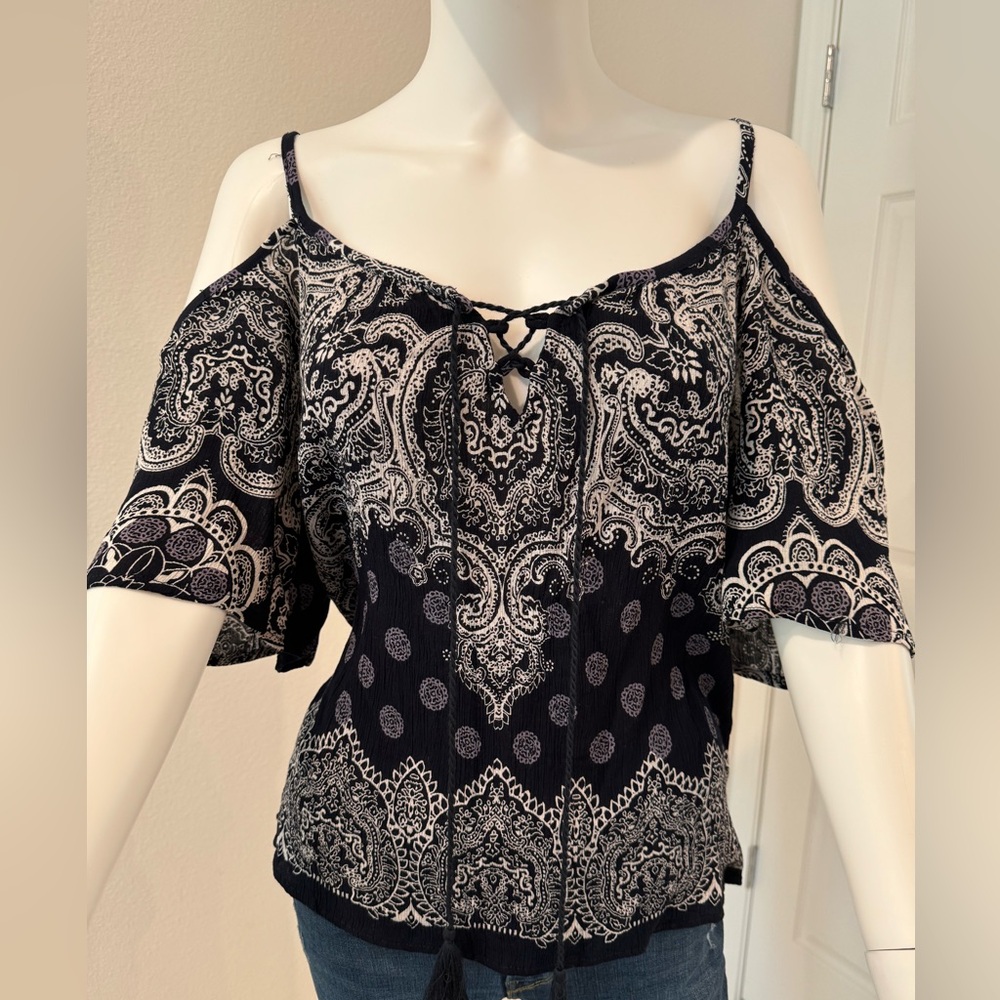 Patrons of Peace Dark Blue Off Shoulder Blouse Size S